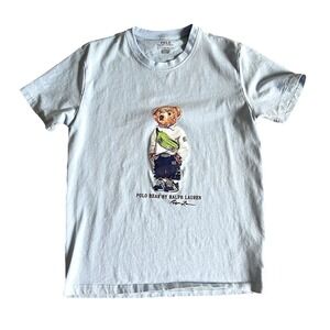 Polo Ralph Lauren Fanny Pack Bear T-Shirt Large Custom Fit Light Blue